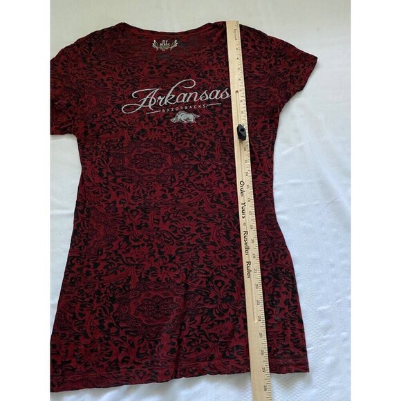 My Sport Arkansas Razorbacks Womens T-Shirt Red Black Lace Floral Pattern XL - Picture 7 of 11